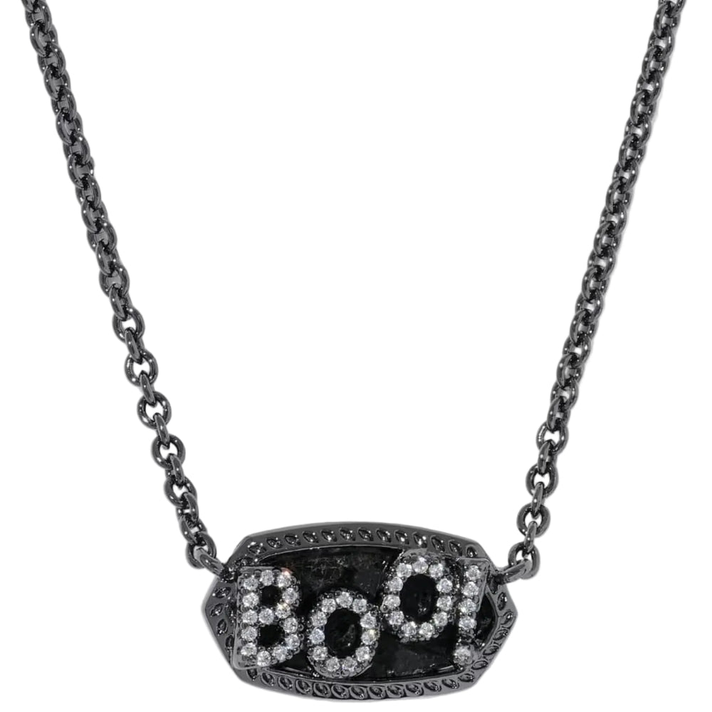Kendra Scott Elisa Gunmetal Black "BOO" Pendant Necklace