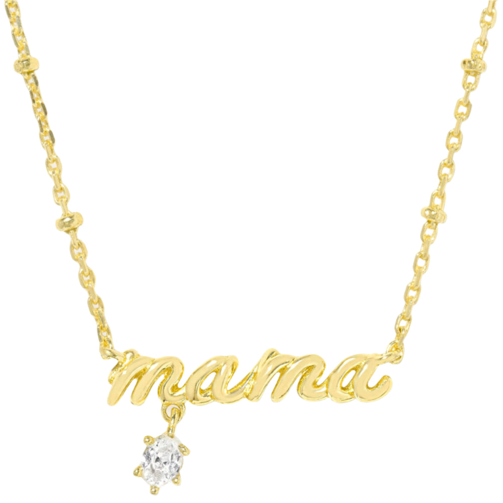 Kendra Scott "Mama" Script Gold Crystal Pendant Necklace