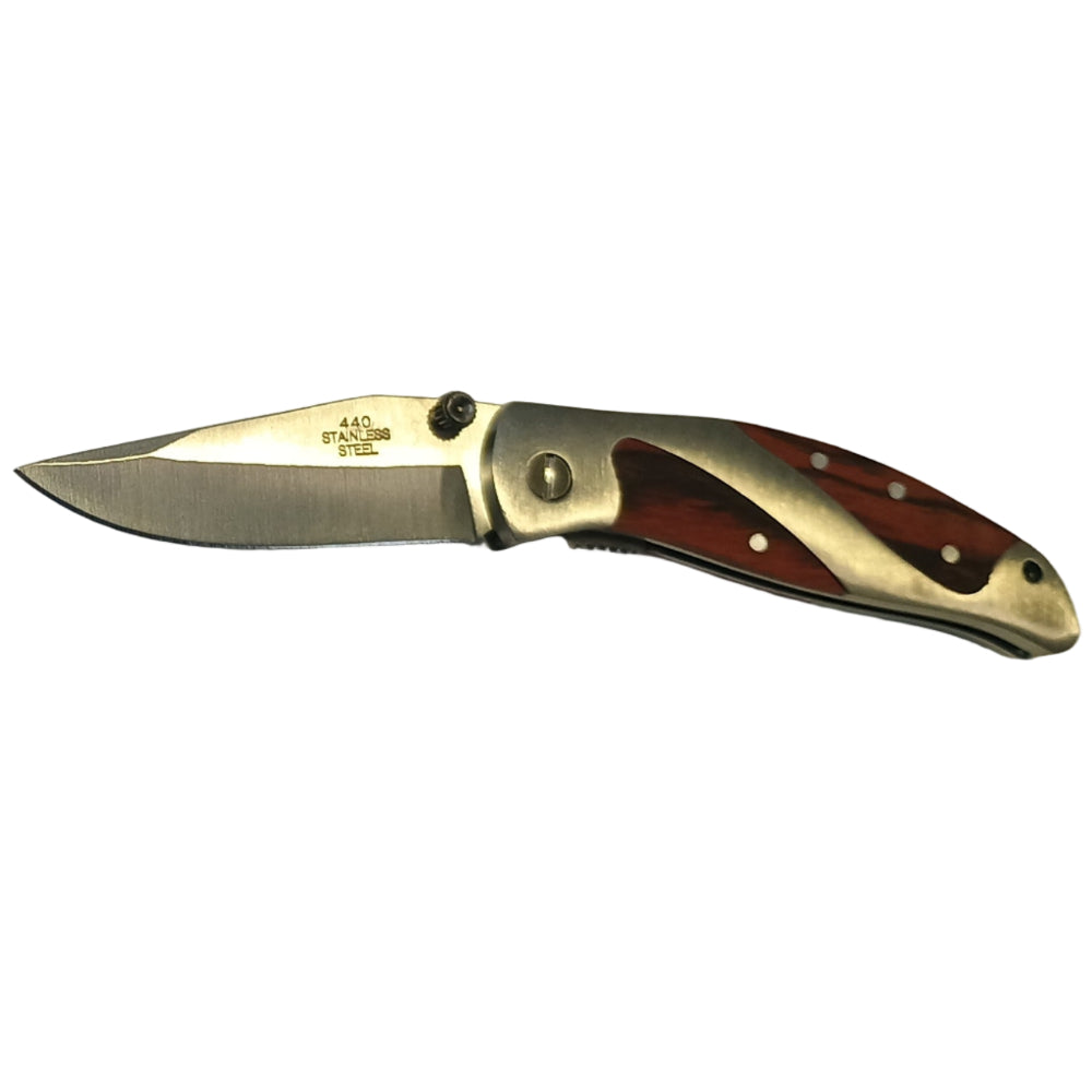 Service Tool Stainless Steel w/ Cherry Wood Inlay Pocket Knives