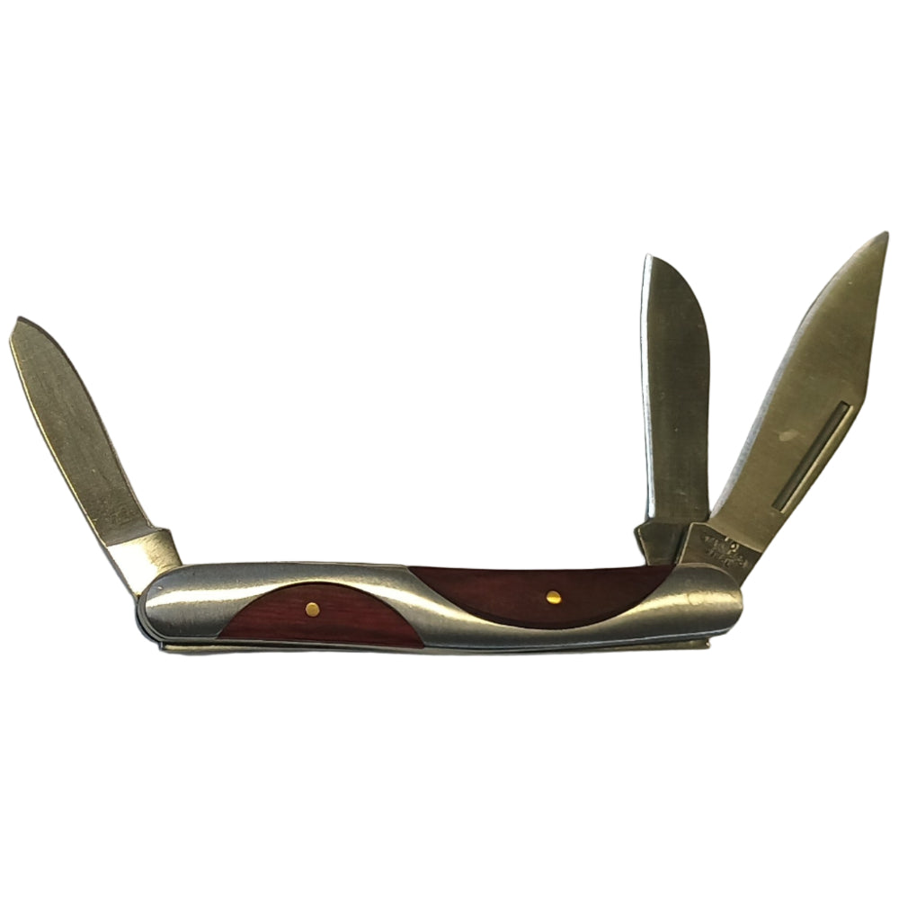 Service Tool Stainless Steel w/ Cherry Wood Inlay Pocket Knives