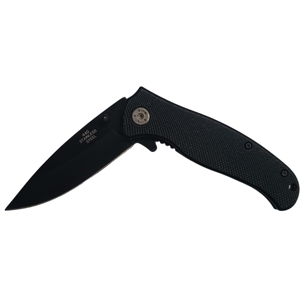 Service Tool Textured Black Stainless Steel Clip-on Folding Knife - 3"