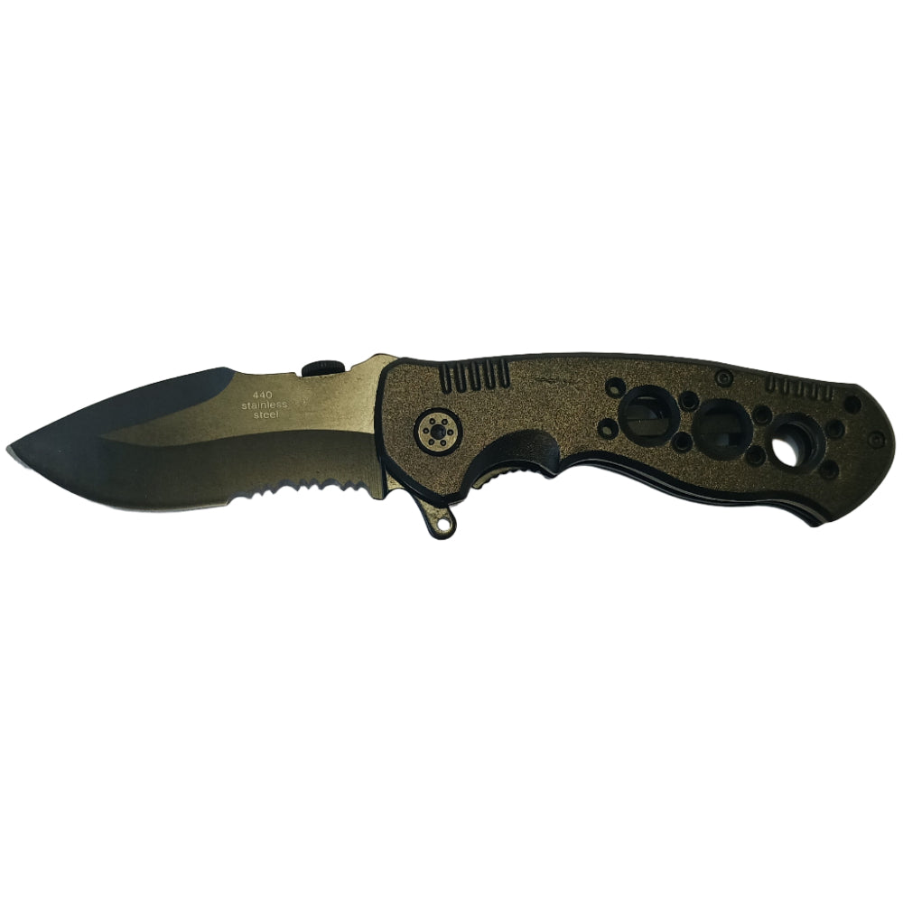 Service Tool Black Serrated Stainless Steel Folding Knife - 3"