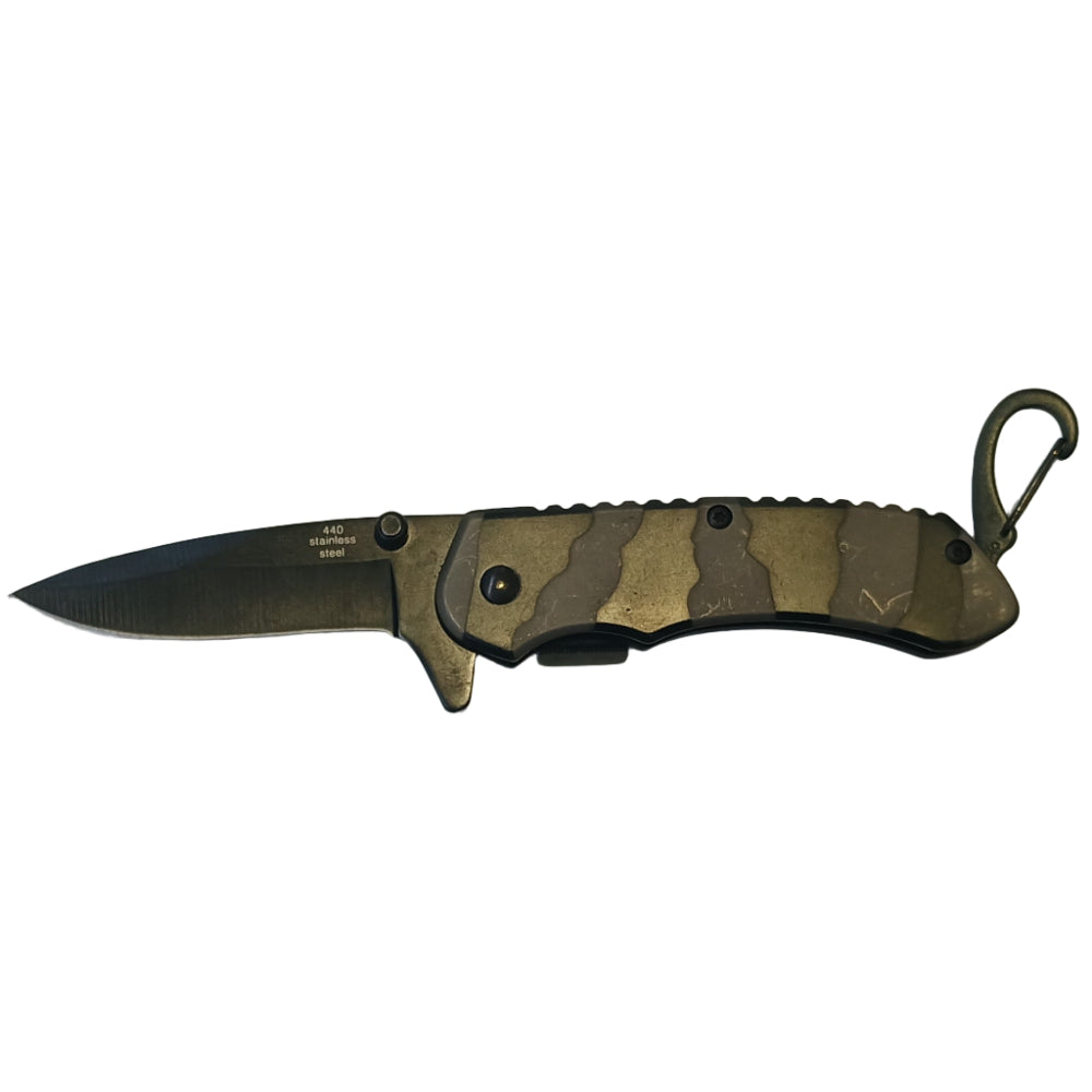 Service Tool Black Camo Stainless Steel Folding Knife - 2.5"