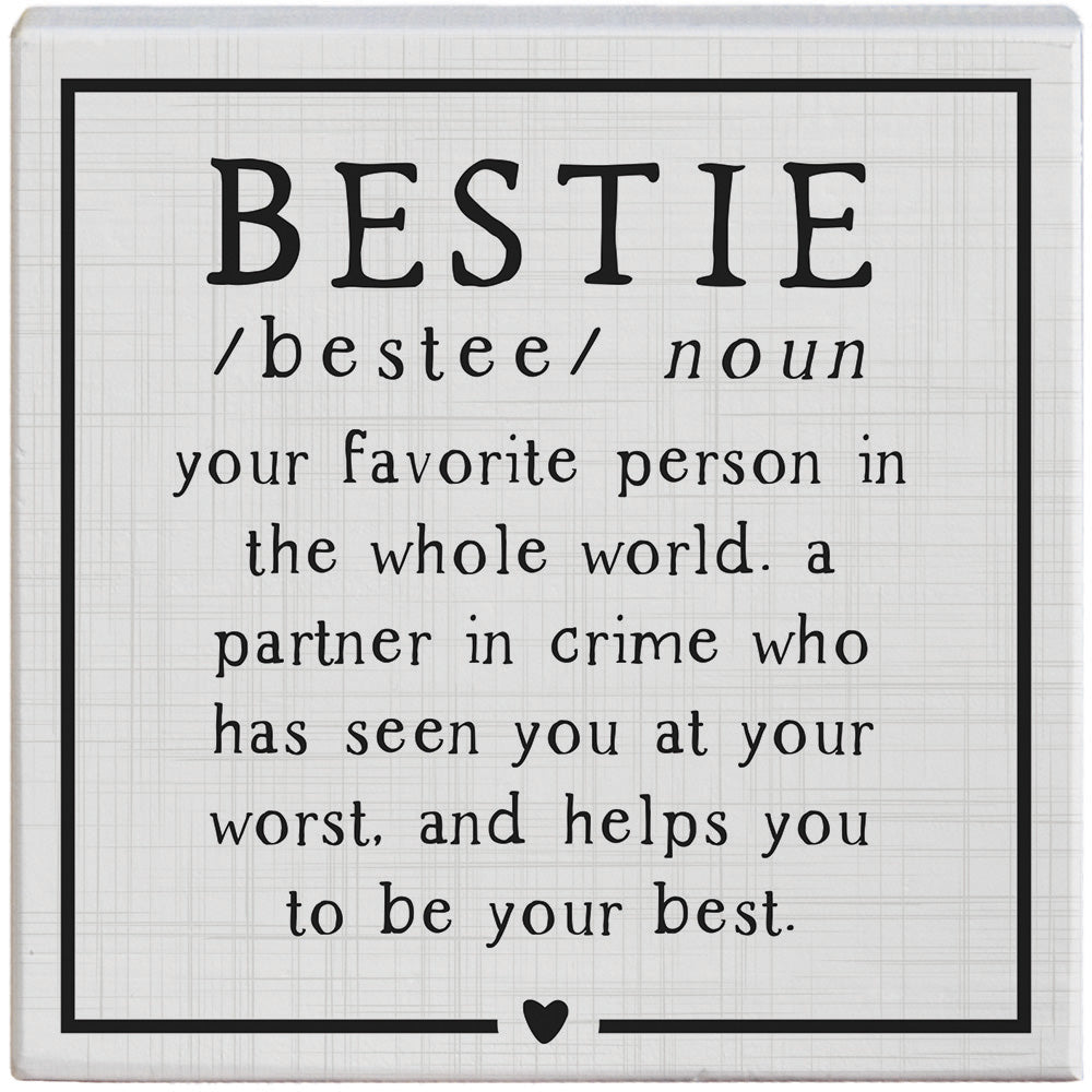 Sincere Surroundings "Bestie" Wooden Inspirational Sign - 5.25" x 5.25"