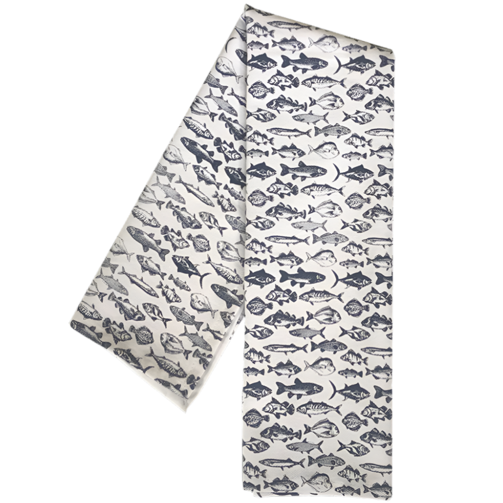 Toadfish Blue & Ivory Fish-Patterned Cotton Tea Towel - 18" x 27"