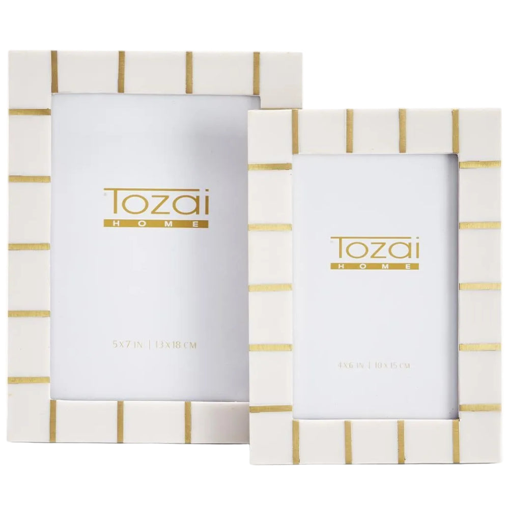 Tozai White Resin w/ Brass Accents Photo Frame