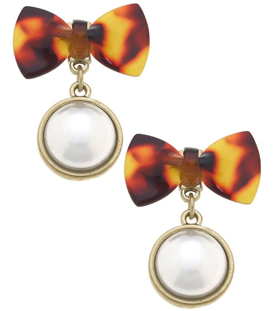 Canvas Style Alexa Glass Pearl Drop Bow Earrings