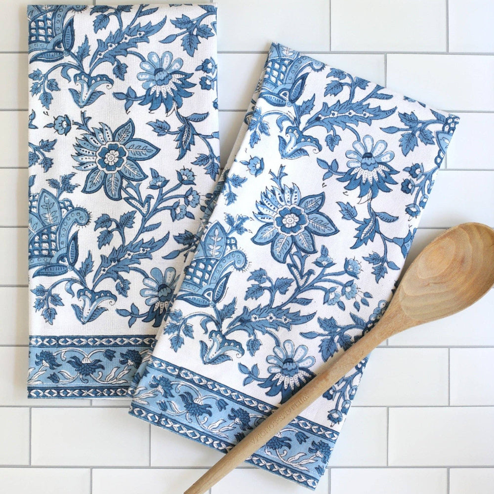 Pacific & Rose Block-Printed Cotton Kitchen Towels - 2 pc.