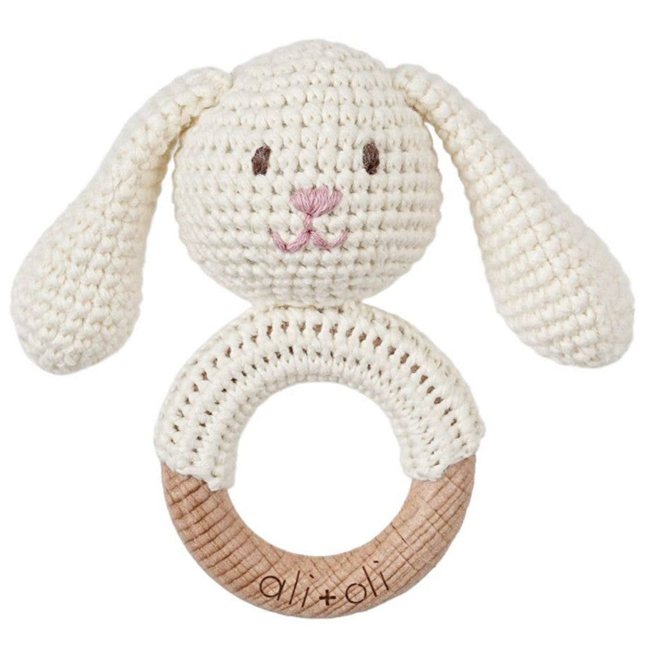 Ali + Oli Crochet Bunny Wooden Teething Rattle