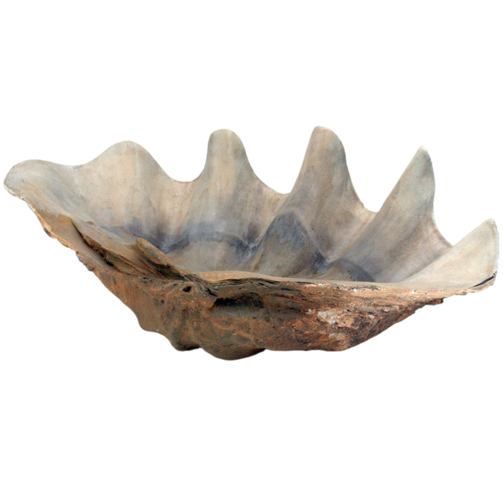 Modern Coastal Stone Clamshell Bowl - 11" x 20.5"