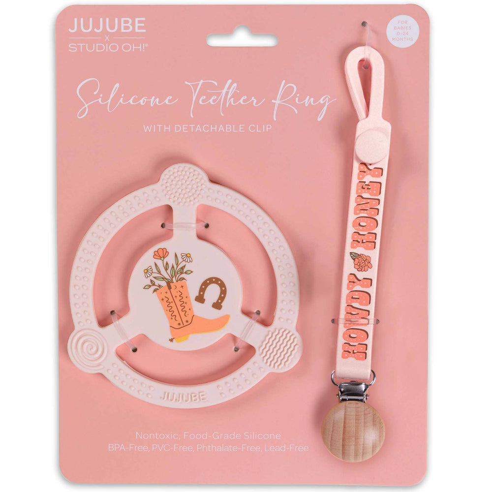 JuJuBe Silicone Baby Teething Ring & Clip Set