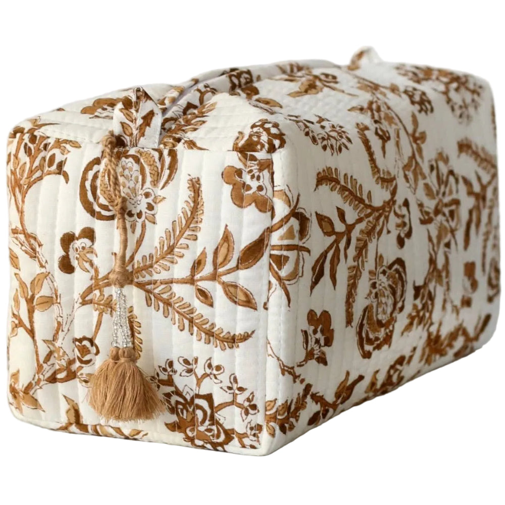 Pacific & Rose Block-Printed Quilted Cotton Cosmetic Bag