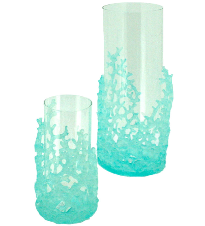 Modern Coastal Resin Hurricane Coral Glass Vase