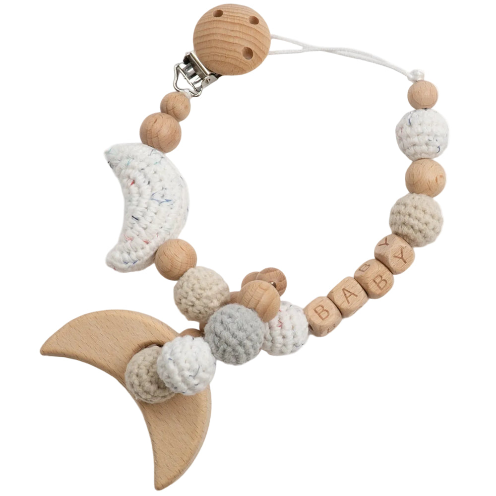Sugarboo Wooden/Crochet Teething Ring & Pacifier Clip