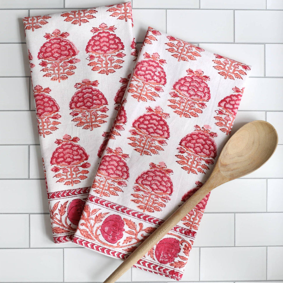 Pacific & Rose Block-Printed Cotton Kitchen Towels - 2 pc.