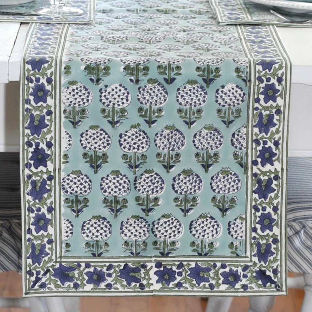 Pacific & Rose Block-Printed Cotton Table Runners - 14" x 90"