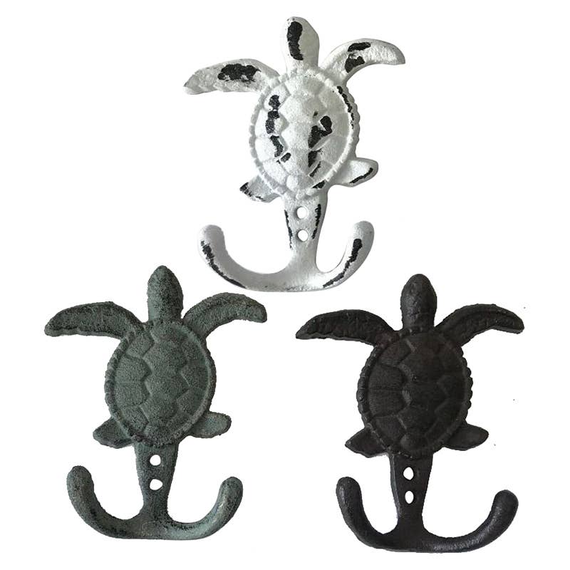 CB Home Cast Iron Distressed Sea Turtle Wall Hooks - 4.75"