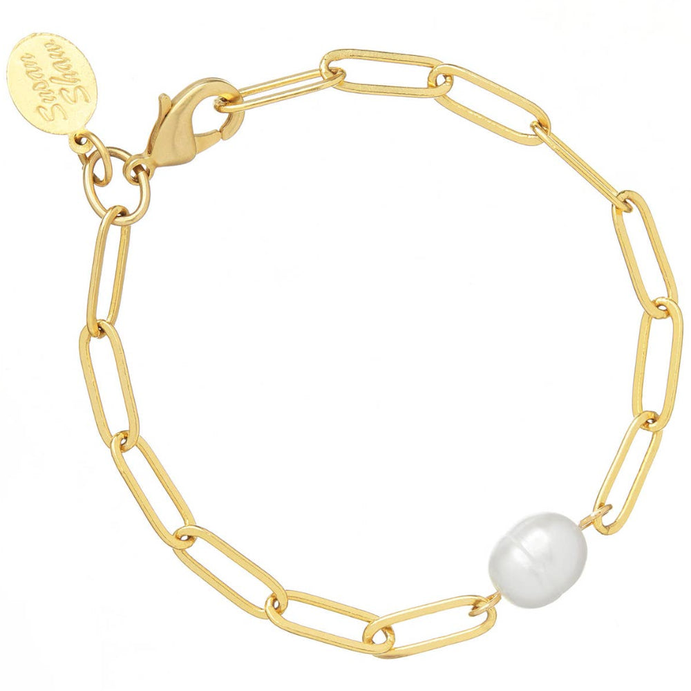 Susan Shaw Gold Freshwater Penny Pearl Paperclip Bracelet