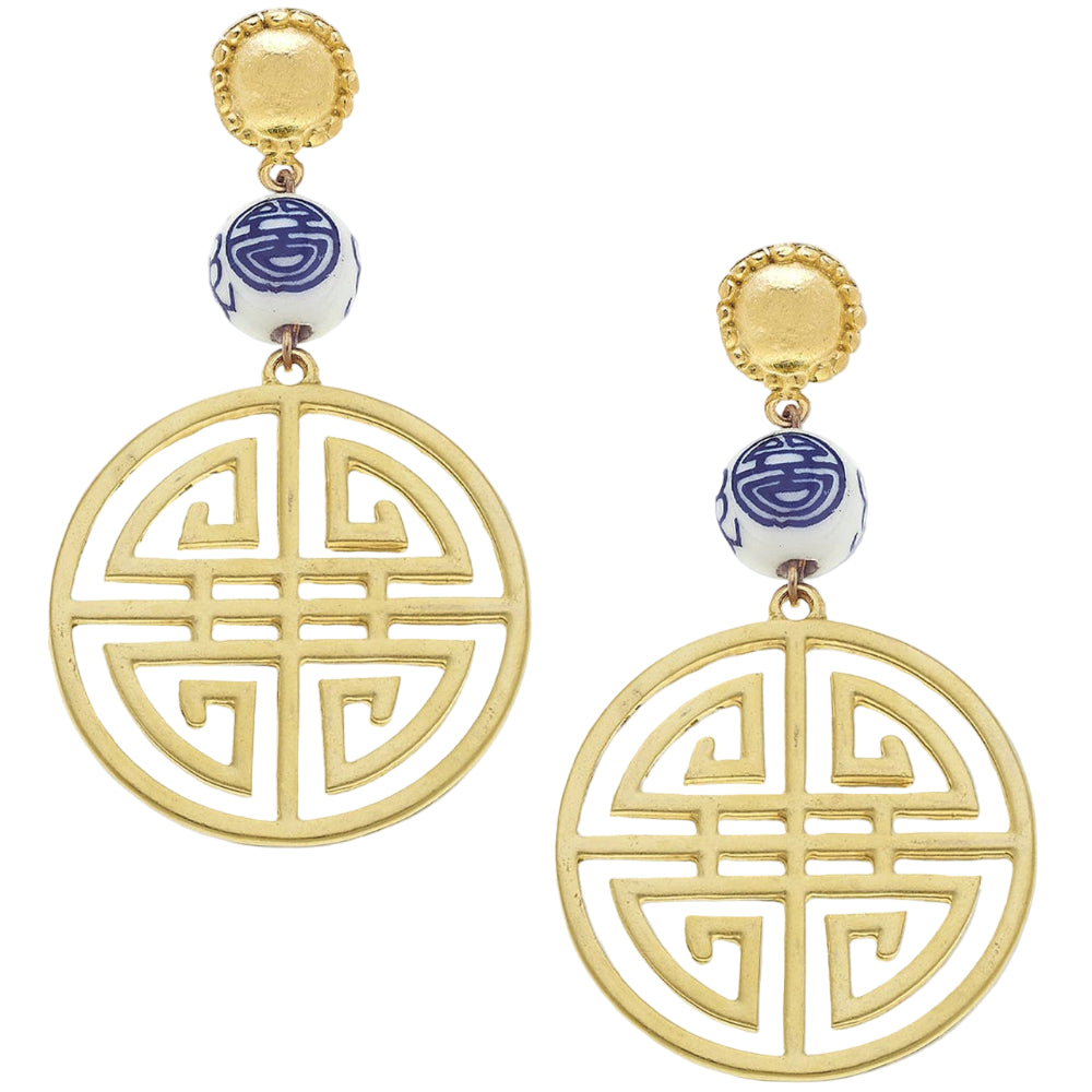 Susan Shaw Gold & Porcelain Bead Happiness Jar Earrings