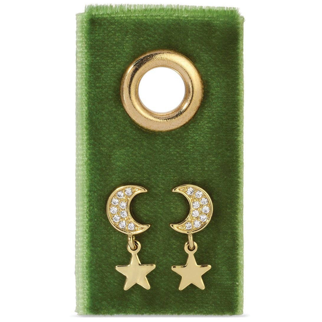 Splendid Iris Gold Moon & Stars Stud Earrings