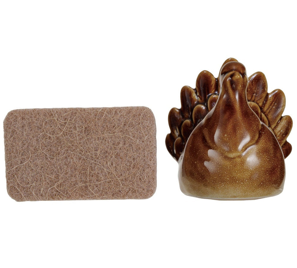 CO-OP Reactive Glaze Brown Stoneware Turkey Sponge Holder - 3.75" x 4"