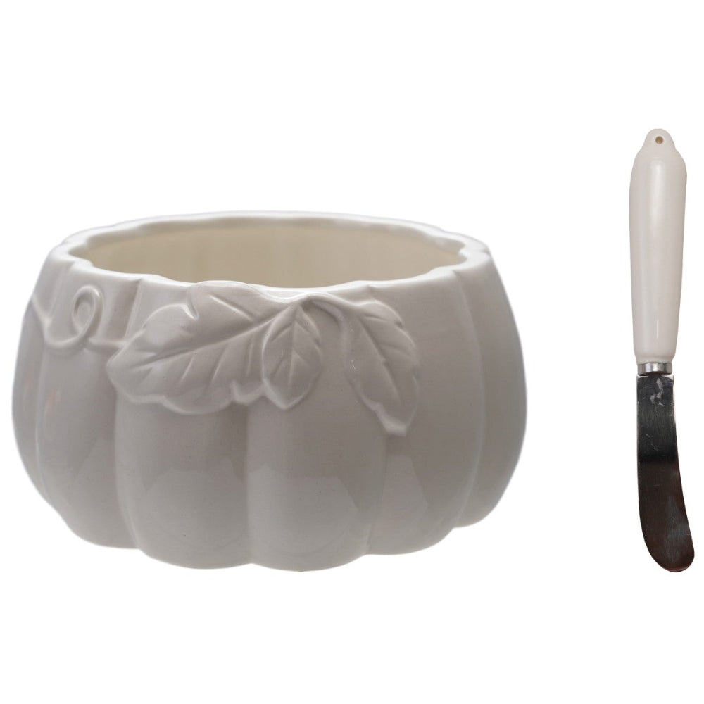 CO-OP Ceramic Pumpkin-Shaped Bowl w/ Carafe Knife - 5.75" x 3"