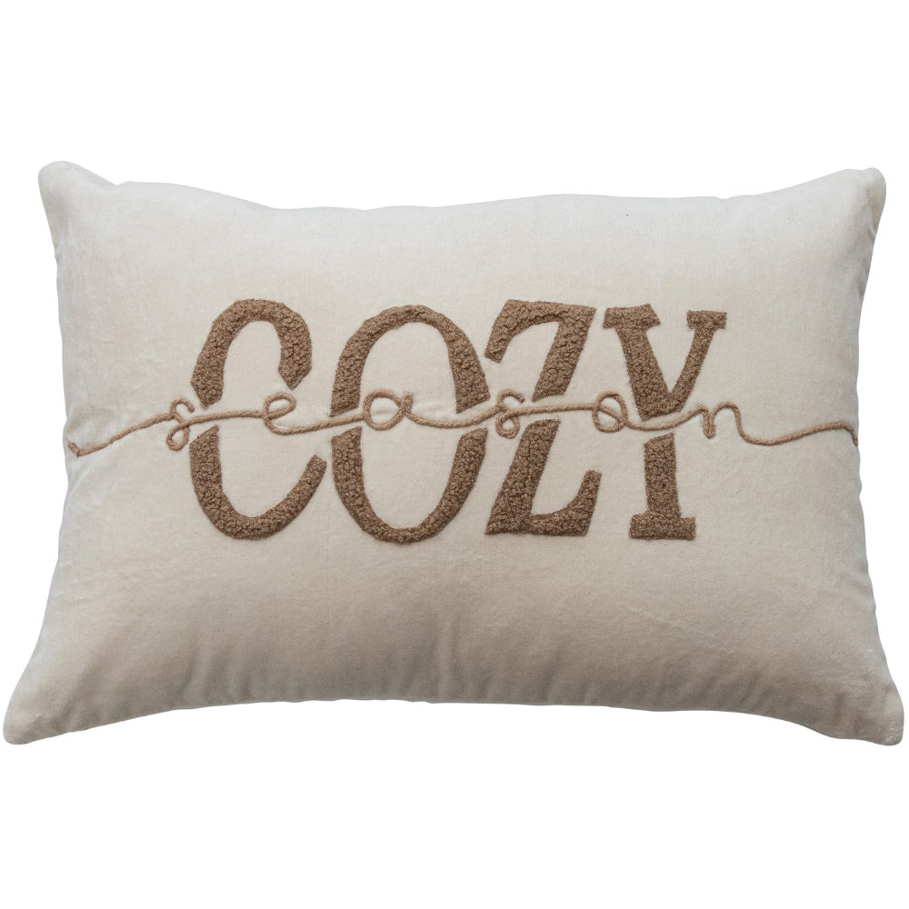Velvet Blend Tufted Cotton "Cozy Season" Lumbar Pillow - 16" x 24"