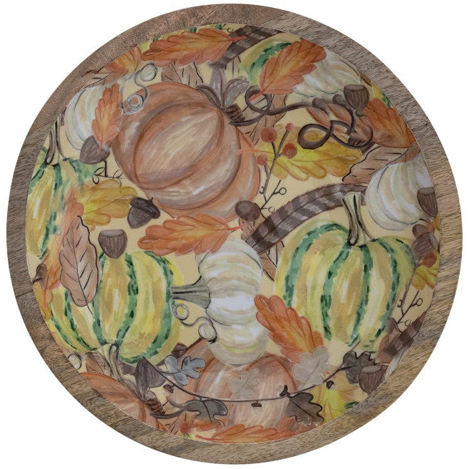 CO-OP Enameled Fall Pumpkins Mango Wood Bowl - 12.75"