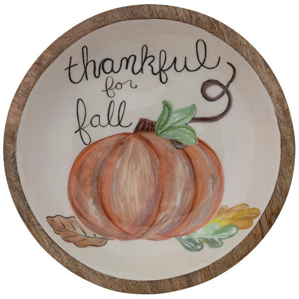 CO-OP Enameled "Thankful for Fall" Mango Wood Bowl - 11.25"
