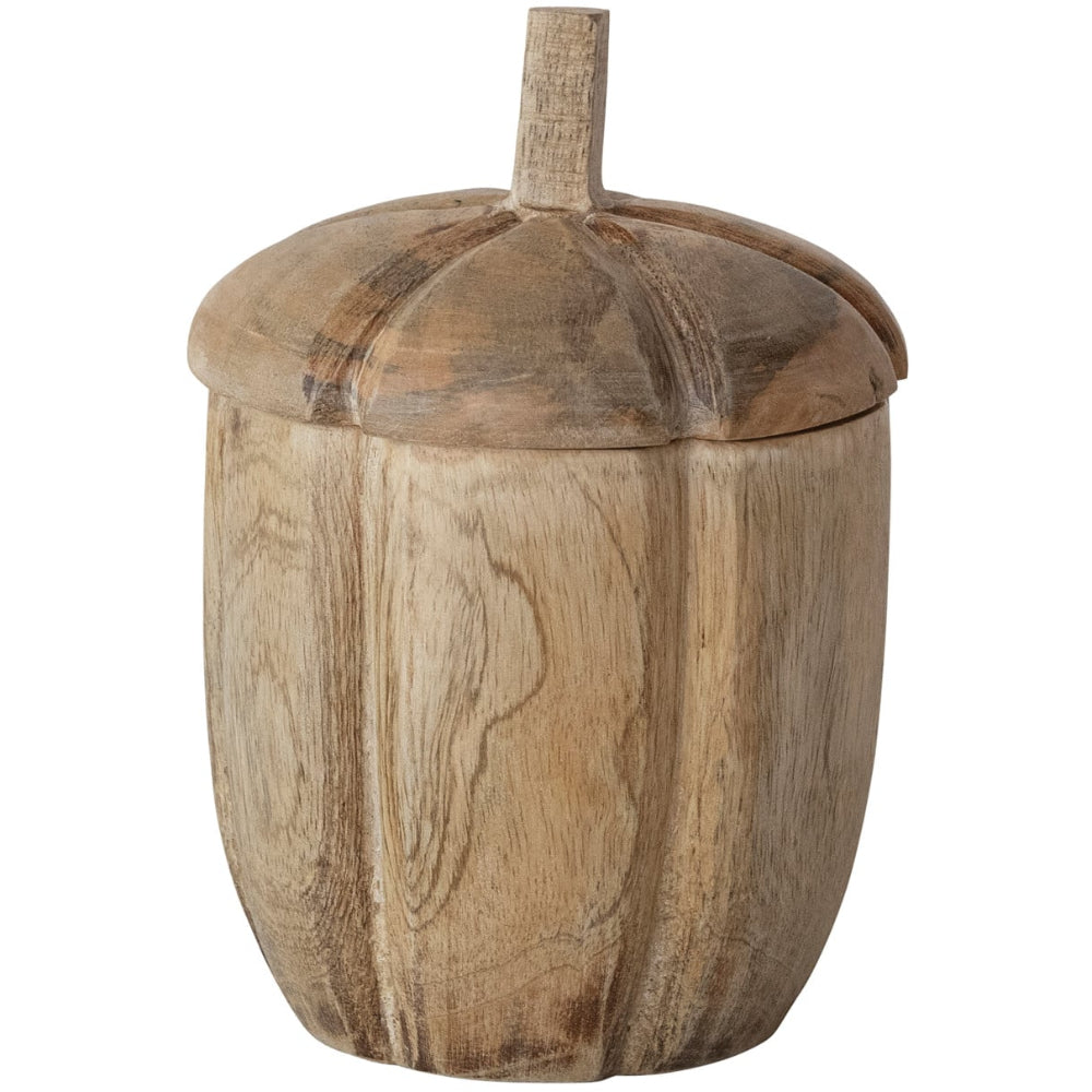 CO-OP Hand-Carved Mango Wood Pumpkin Jar - 6.5"