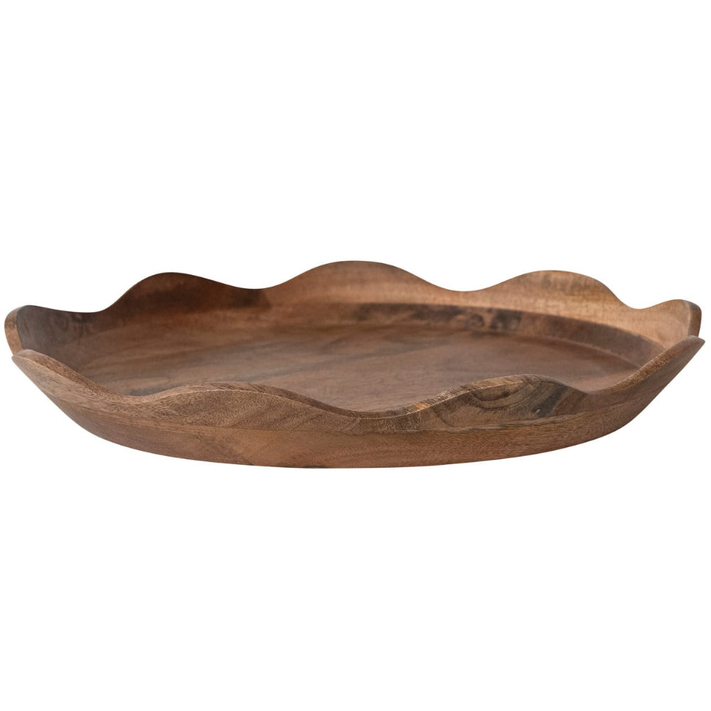 CO-OP Round Scalloped Mango Wood Tray - 14.5"