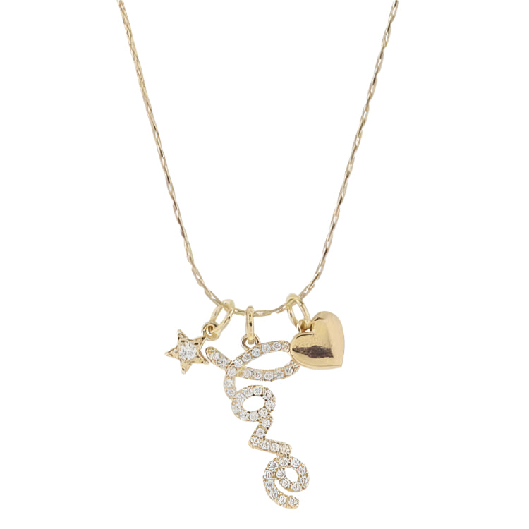 Jane Marie Gold "Love" Heart & Star Rhinestone Necklace