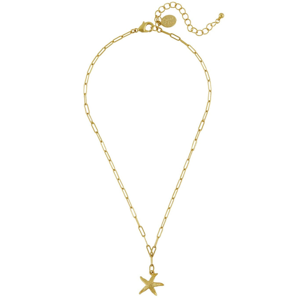 Susan Shaw Gold Mini Starfish Pendant Paperclip Necklace
