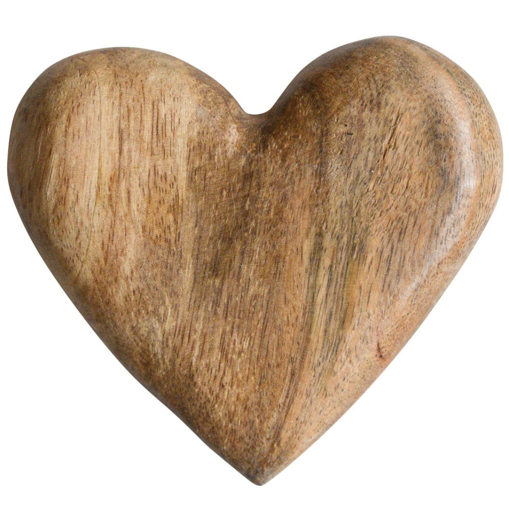 Hand-Carved Mango Wood Heart Paperweight - 4"