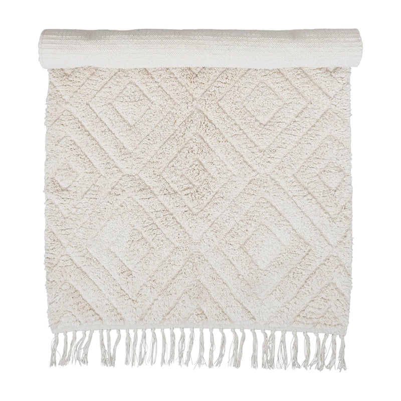 Cotton Tufted Rug with Diamond Pattern and Fringe - 3' x 5'