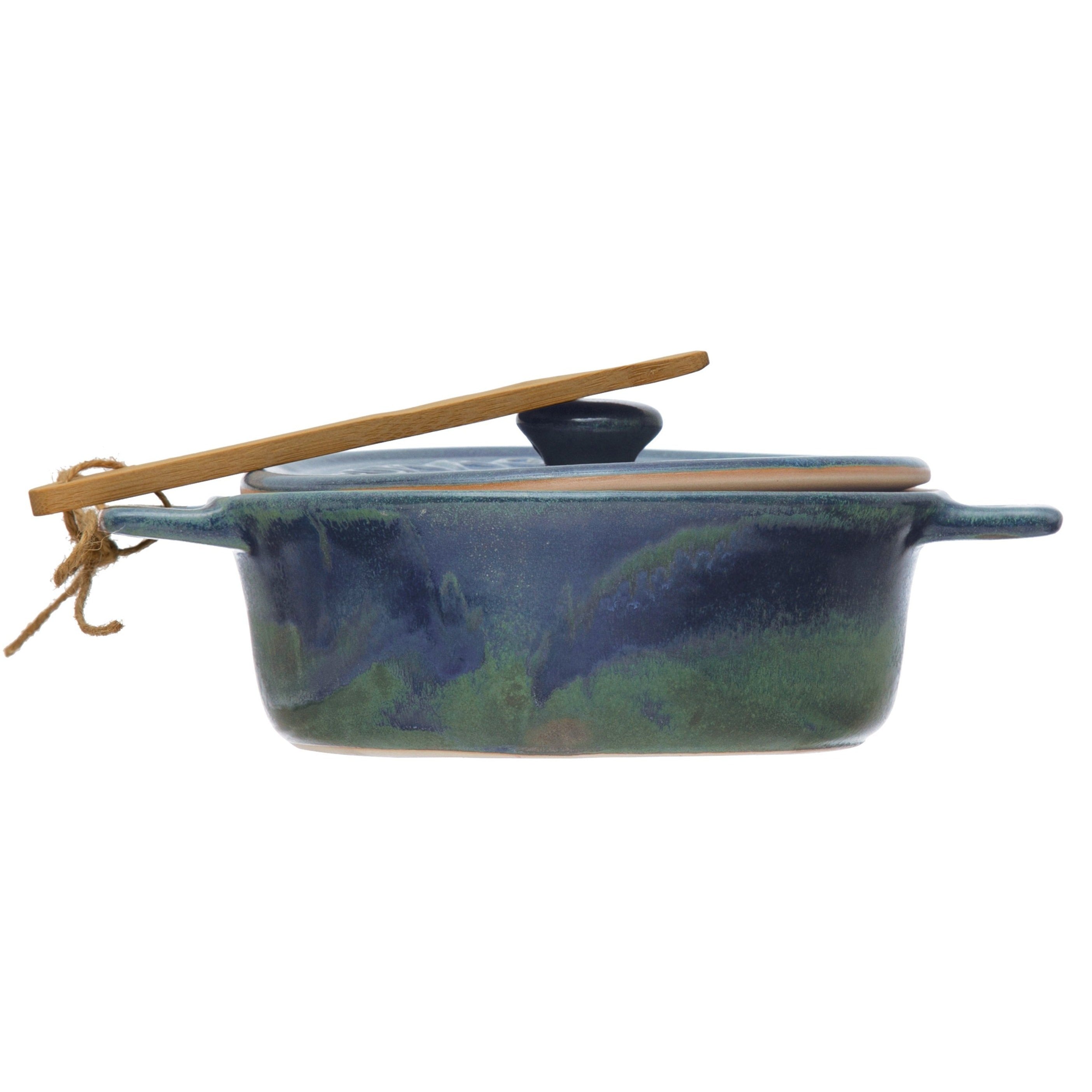 7" Stoneware Mini Brie Baker w/ Bamboo Spreader