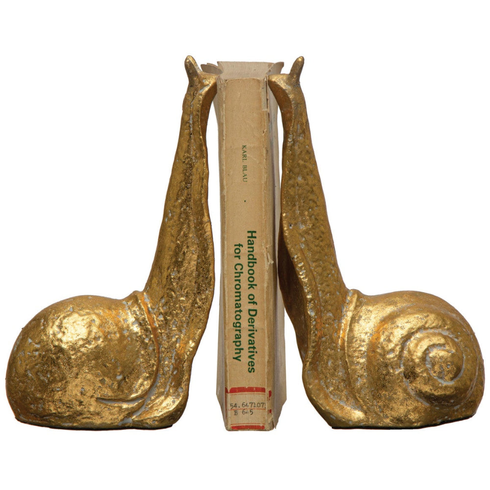 Distressed Gold-Finished Cast Iron Snail Bookends - 2 pc.