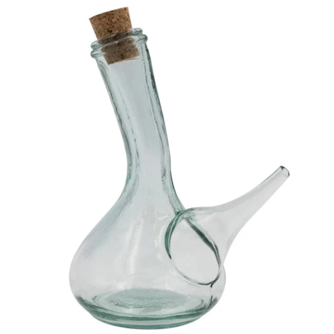 Recycled Glass Porron w/ Cork Stopper