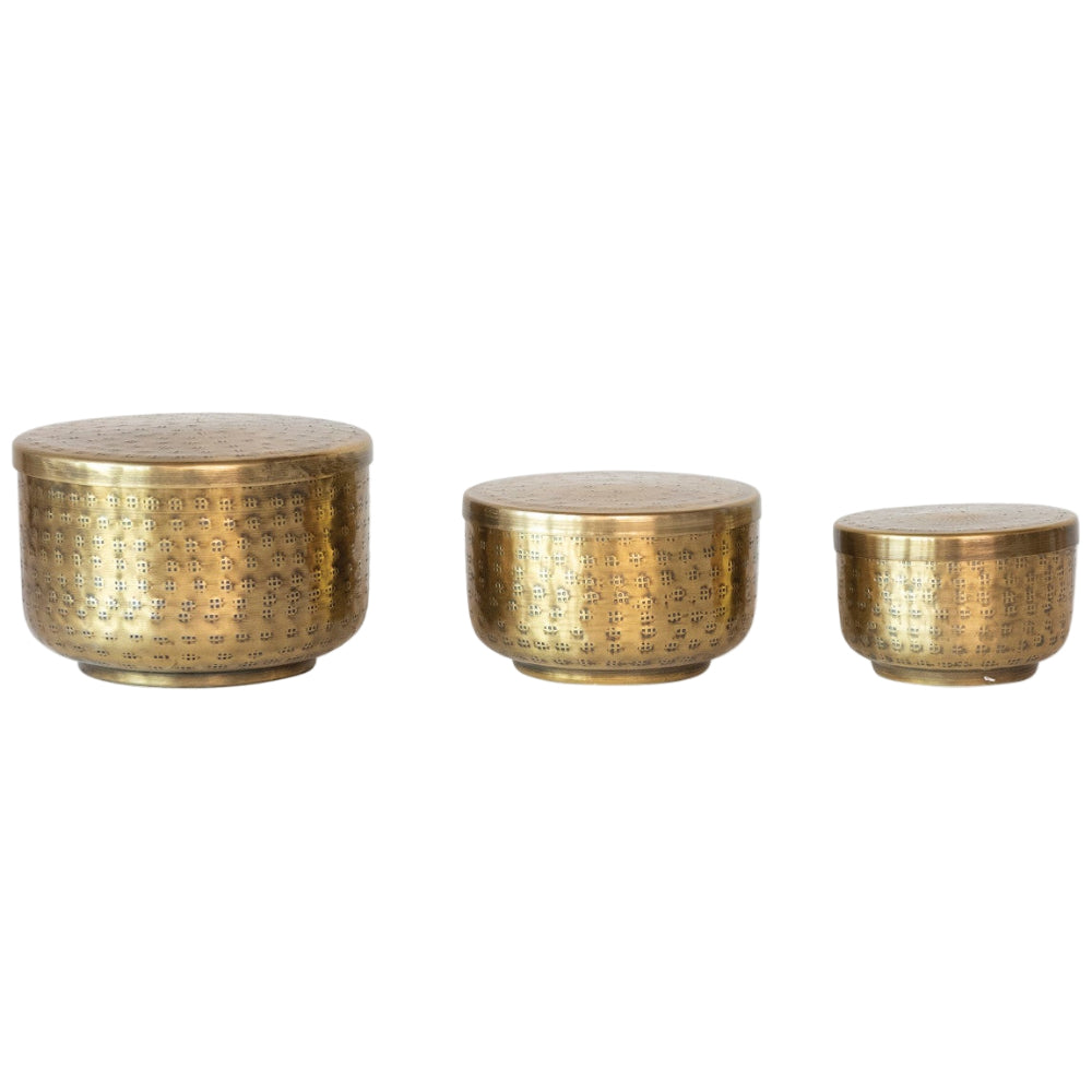 Brass-Finished Hammered Aluminum Bowl w/ Lid
