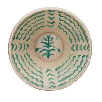 Hand-Painted Terra-Cotta Bowl with Pattern - 16.5"