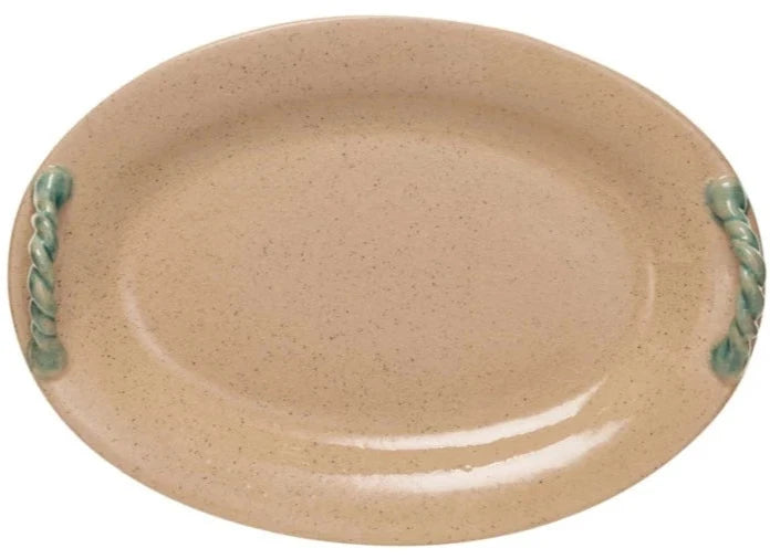Hand-Painted Terracotta Platter w/ Braided Handles - 13.25" x 19"