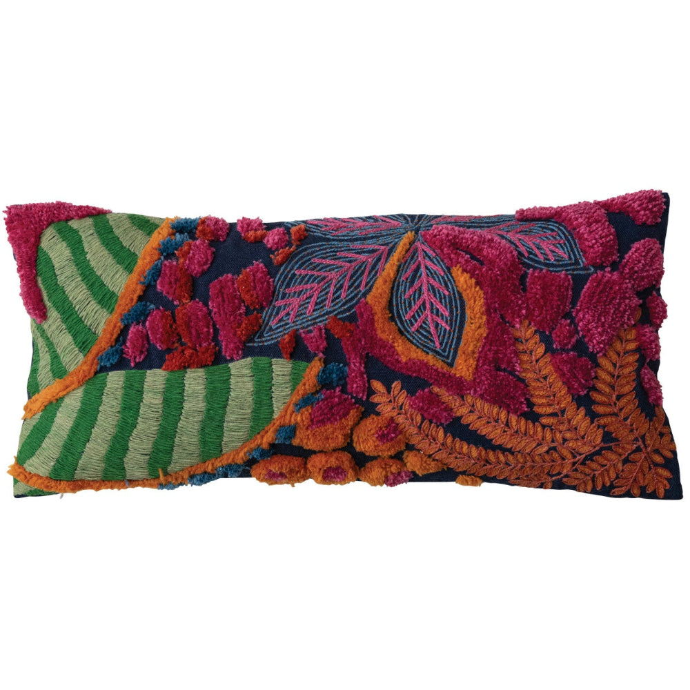 Tufted Botanicals Multicolored Cotton Lumbar Pillow - 27" x 12"