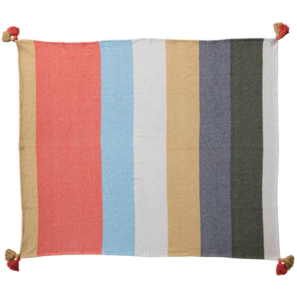Multicolored Stripes Recycled Cotton Throw Blanket - 50" x 60"