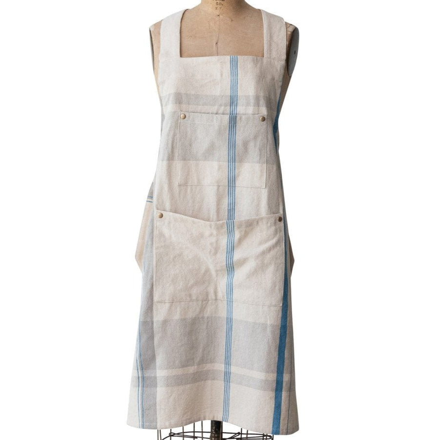 Blue & Gray Plaid Cotton Apron