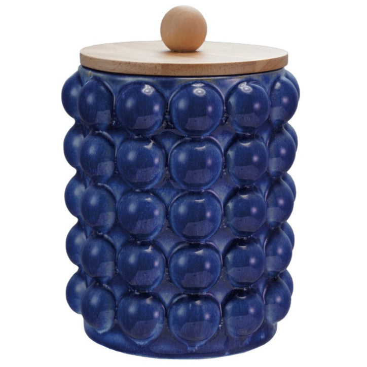 Blue Stoneware Knobbed Dry Goods Cannisters