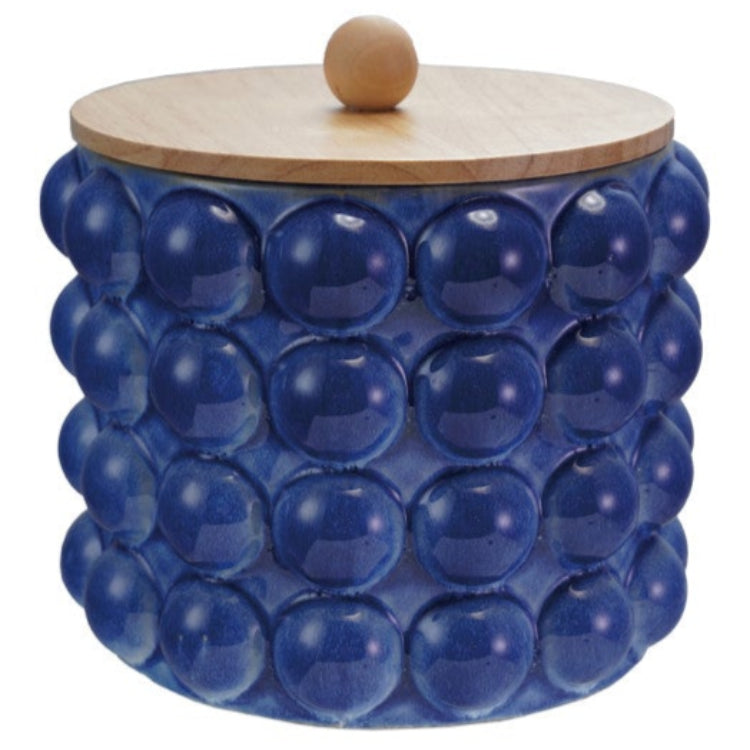 Blue Stoneware Knobbed Dry Goods Cannisters