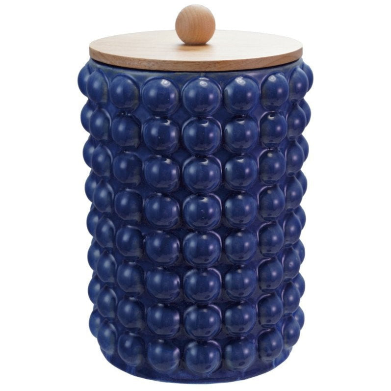 Blue Stoneware Knobbed Dry Goods Cannisters