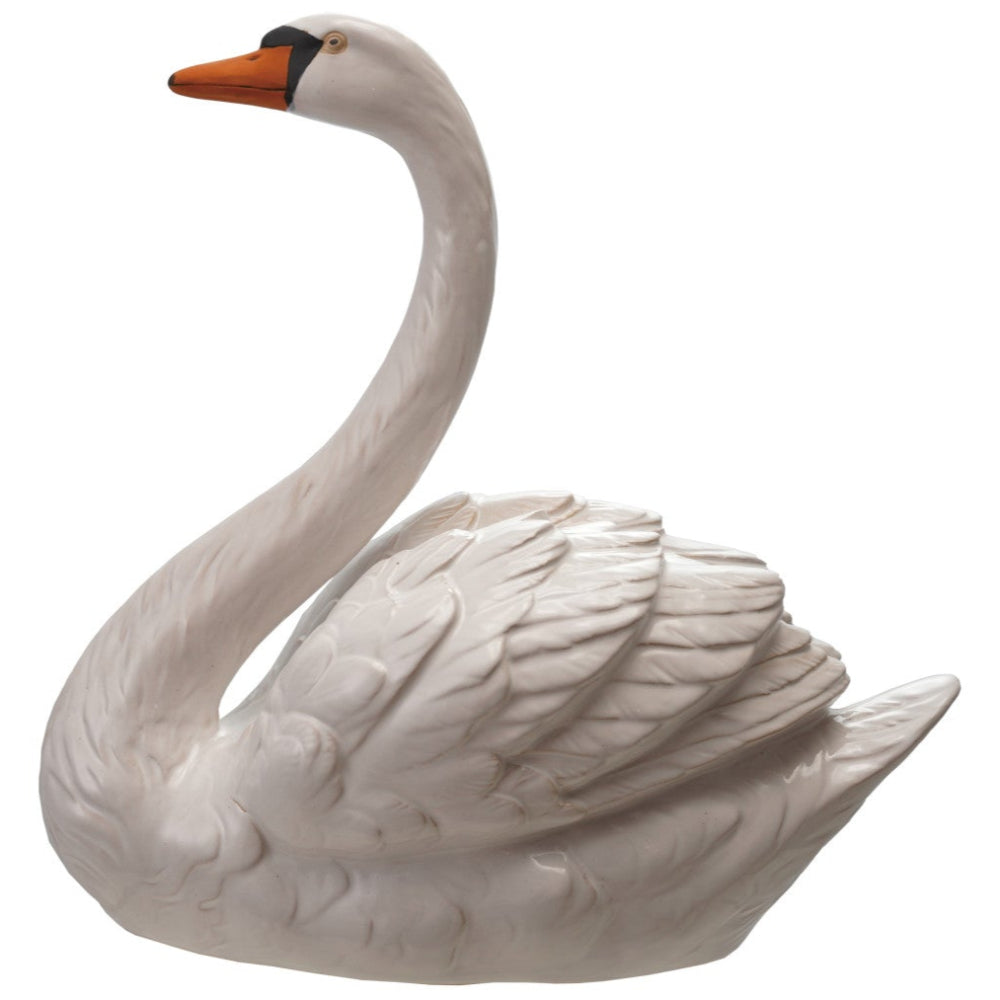 Painted Stoneware Swan Figurine - 15"