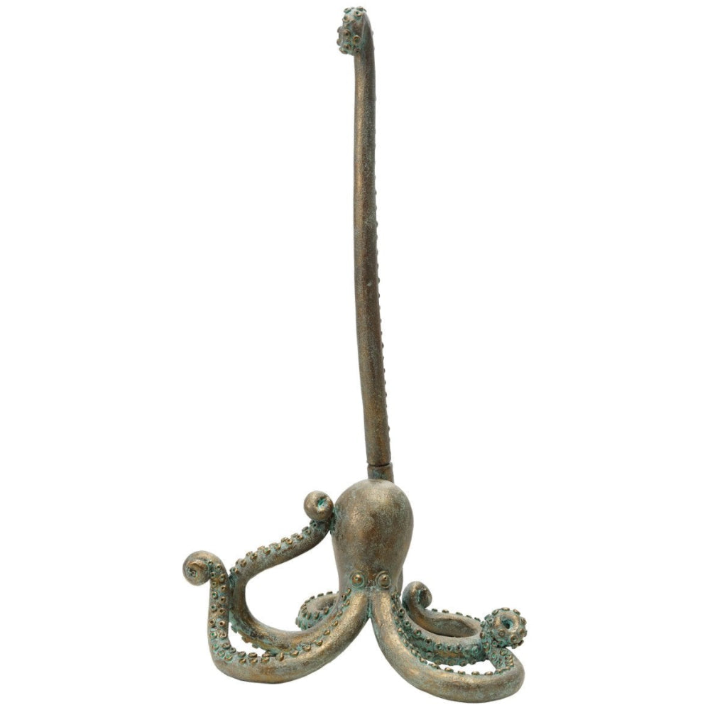 Verdigris-Finished Resin Octopus Paper Towel Roll Holder - 18.25"