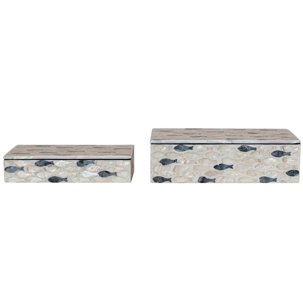Natural & Charcoal Capiz Inlaid Fish Jewelry Boxes